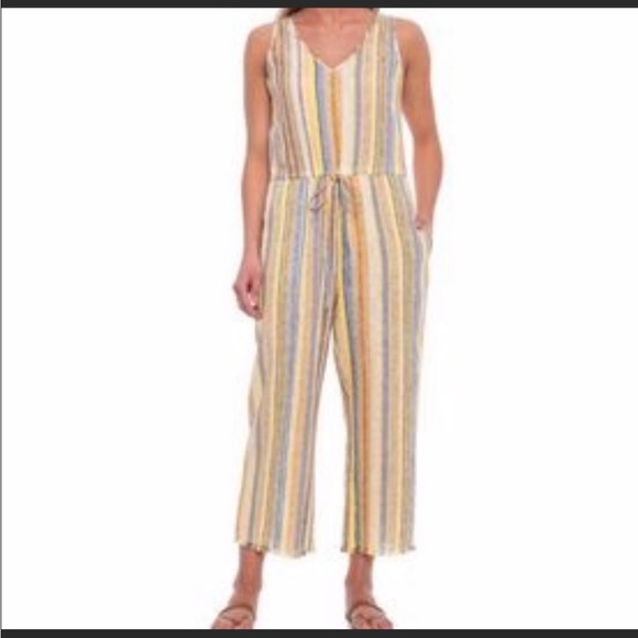 NWT Anthropologie Drew Khaki Striped
Jumpsuit Wide Leg Size Small Tie Waist - Picture 12 of 12